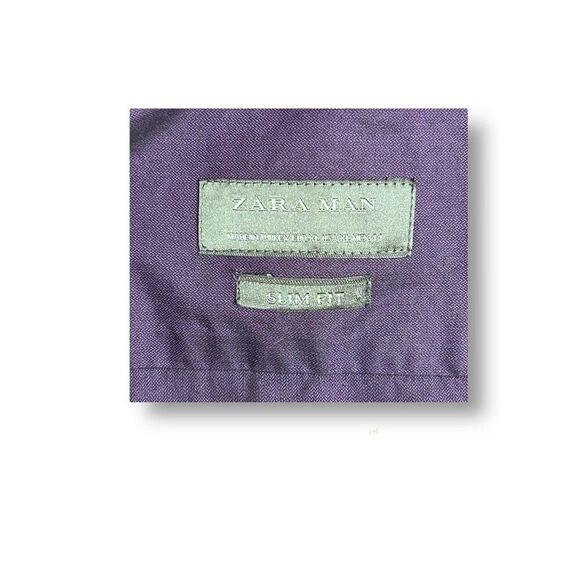 Zara Man XL Purple Cotton Slim Fit Button Up Dress Shirt Career Office Preppy - Picture 6 of 9